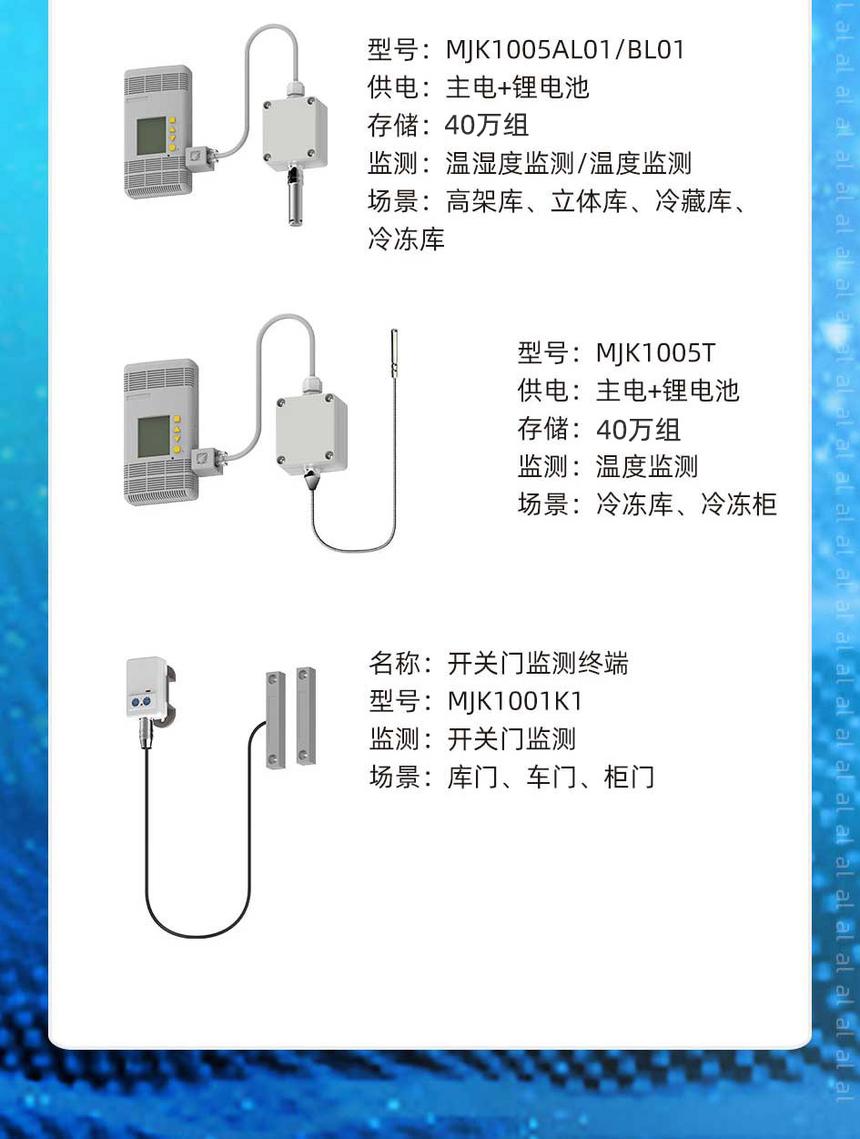 志翔領(lǐng)馭MJK1005AL01/BL01溫濕度監(jiān)測終端用于監(jiān)測高架庫、立體庫、冷藏庫、冷凍庫等場景